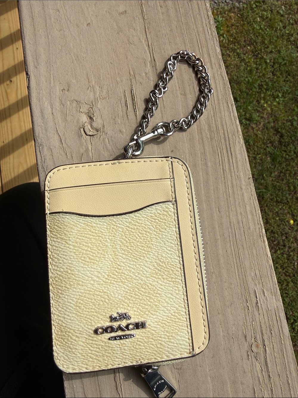 Coach Hay/yellow Leather Card Holder with Silver Chain